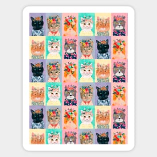 Cat Land Cute cats with flower crowns Sticker